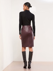 Lipsy Burgundy Red Faux Leather Side Split Midi Skirt - Image 4 of 4