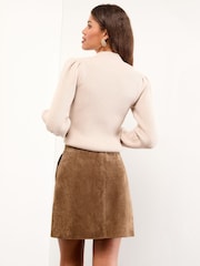 Lipsy Tan Brown Mini Suede Double Popper Skirt - Image 4 of 4