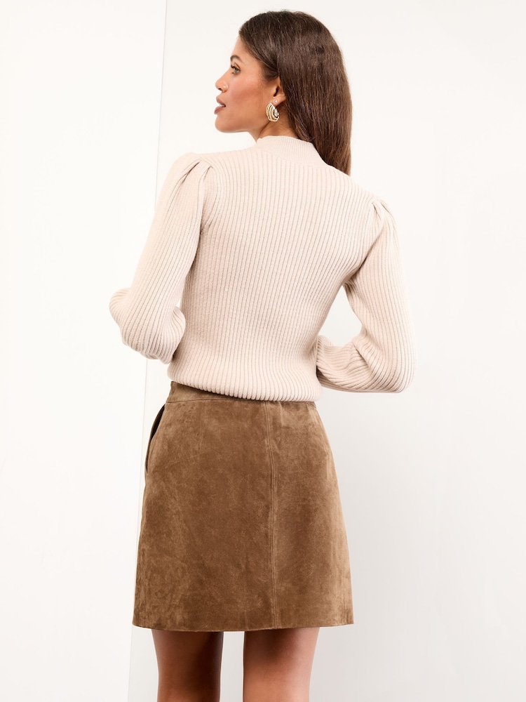 Lipsy Tan Brown Mini Suede Double Popper Skirt - Image 4 of 4