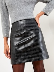 Lipsy Black Faux Leather Woven Texture Mini Skirt - Image 1 of 4