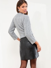Lipsy Black Faux Leather Woven Texture Mini Skirt - Image 4 of 4
