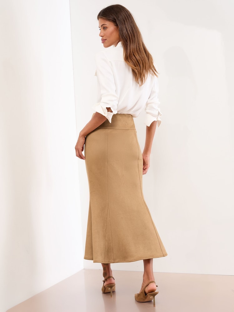 Lipsy Camel Faux Suede Fishtail Zip Front Midi Skirt - Image 4 of 4 Lipsy Camel Faux Suede Fishtail Zip Front Midi Skirt - Image 4 of 4