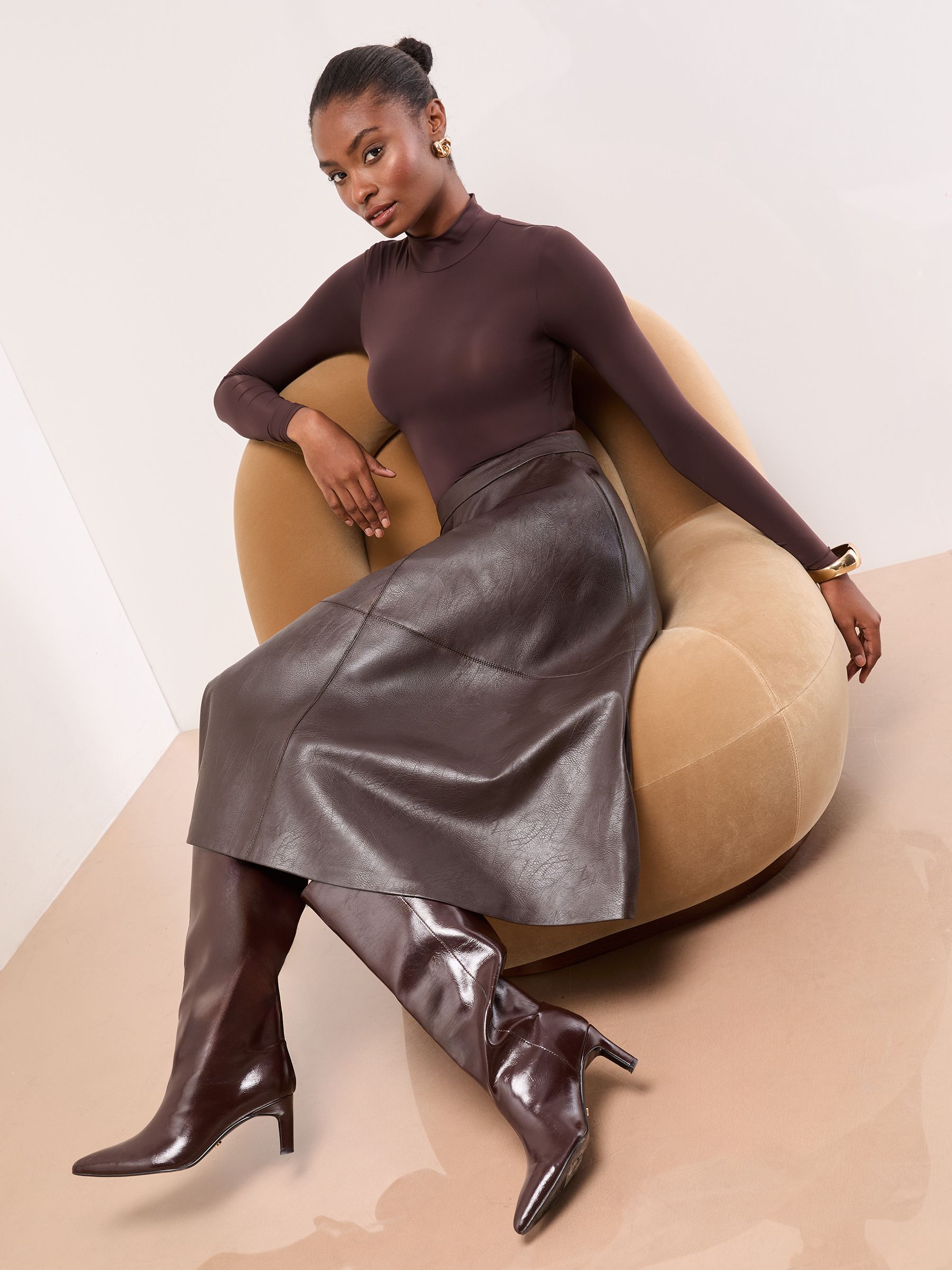 Buy Lipsy Chocolate Brown Faux Leather Textured Fit and Flared