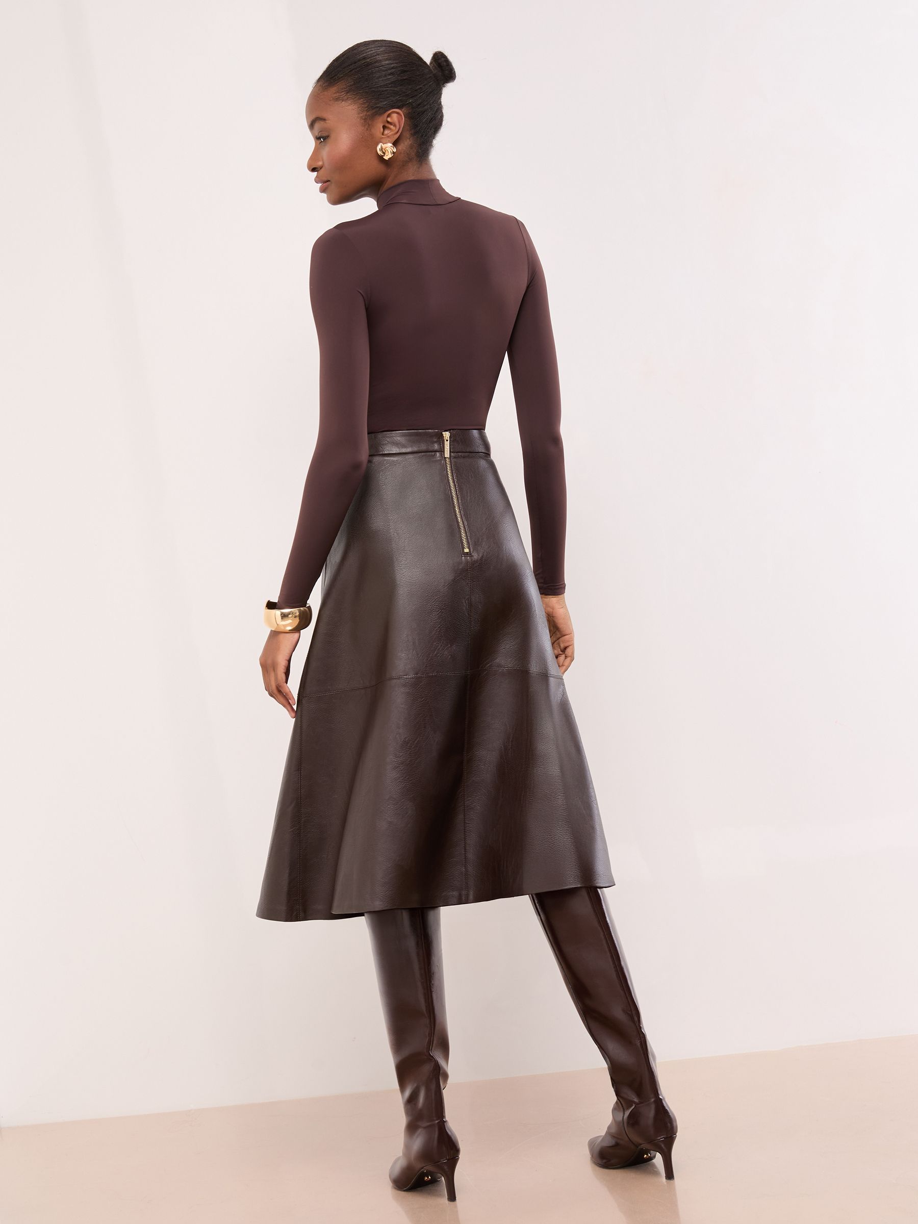 Buy Lipsy Chocolate Brown Faux Leather Textured Fit and Flared