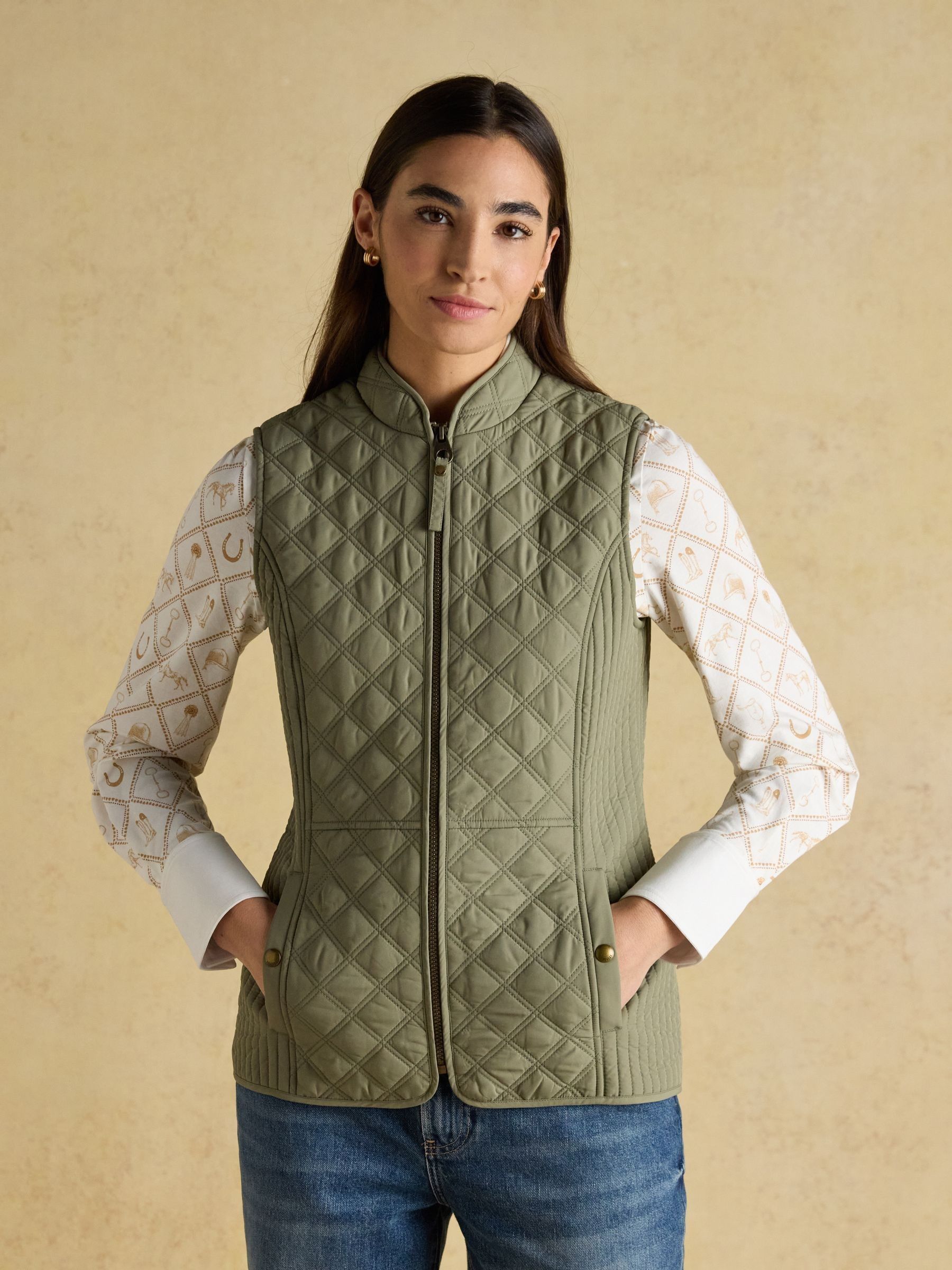 Joules Green Minx Sage Showerproof Diamond Quilted Gilet