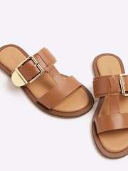 River Island Brown T-Bar Buckle Flat Sandals - Image 4 of 5