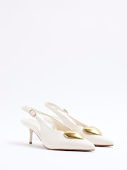 River Island White Heart Heeled Court Shoes - Image 2 of 5