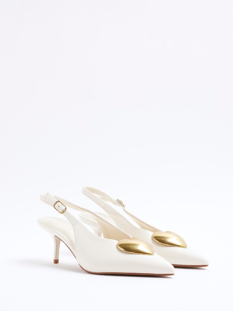 River Island White Heart Heeled Court Shoes - Image 2 of 5