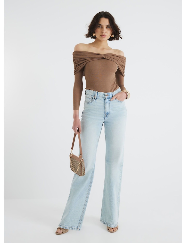 River Island Ruched Long Sleeve Bardot Top - Imagen 2 de 4