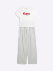 River Island Cream Coffee Slogan 100% Cotton T-Shirt and Trousers Pyjamas Set - Image 5 of 6