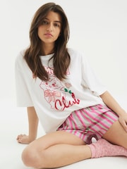 River Island Cream L'Amour 100% Cotton T-Shirt and Shorts Pyjama Set - Image 1 of 6
