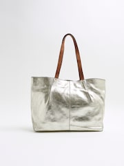River Island Gold Metallic Leather Shopper Bag - Image 1 of 6