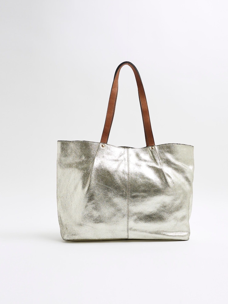 River Island Gold Metallic Leather Shopper Bag - Image 1 of 6