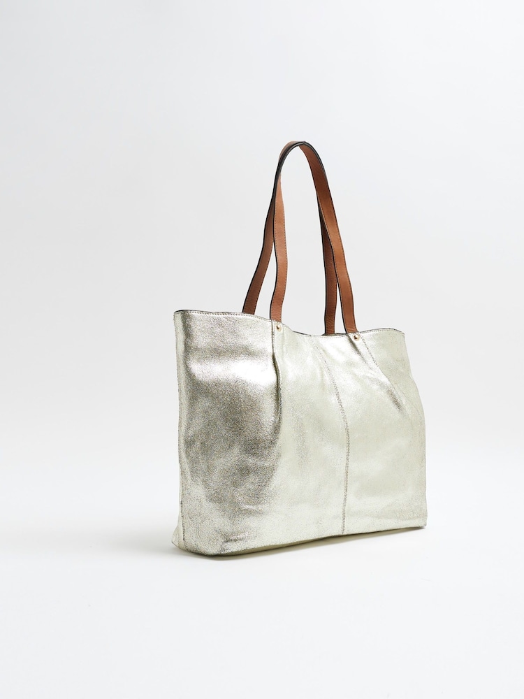 River Island Gold Metallic Leather Shopper Bag - Image 2 of 6