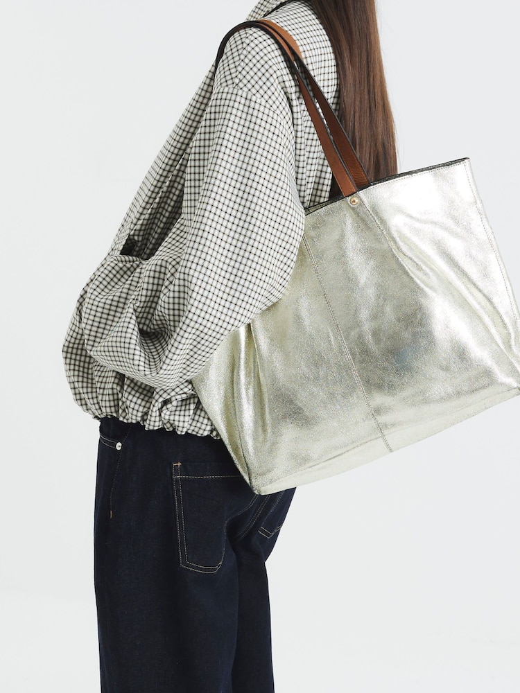 River Island Gold Metallic Leather Shopper Bag - Image 6 of 6