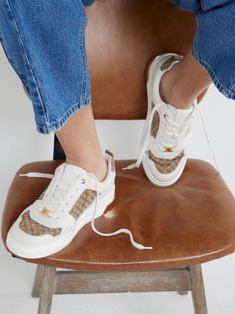 River Island Brown Lace up Monogram Trainers - Image 1 of 6