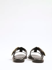 Black - River Island T-Bar Buckle Flat Sandals - Image 3 of 6