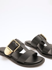 Black - River Island T-Bar Buckle Flat Sandals - Image 4 of 6