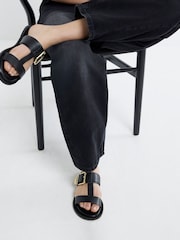 Black - River Island T-Bar Buckle Flat Sandals - Image 6 of 6
