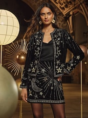 Love & Roses Black Gold RO Embroidered Velvet Jacket - Image 1 of 4