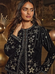 Love & Roses Black Gold RO Embroidered Velvet Jacket - Image 2 of 4