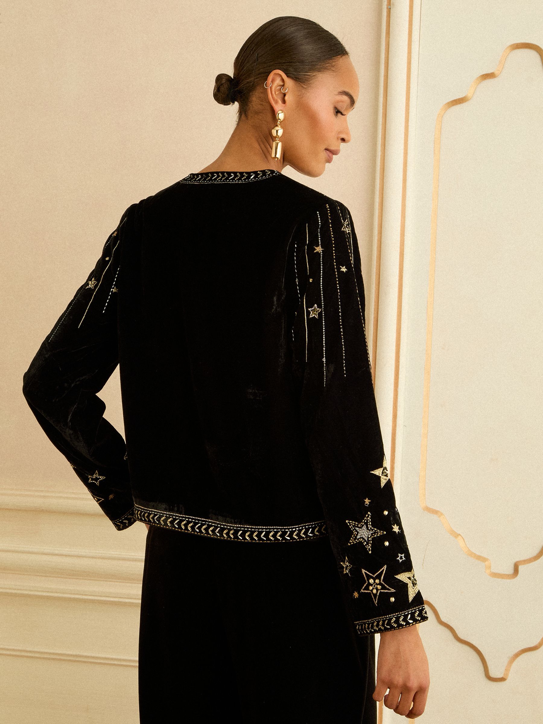 Buy Love & Roses Black Gold Embroidered Long Sleeve Jacket from