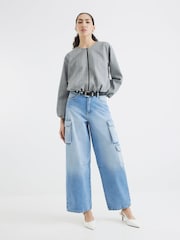 River Island Blue Denim Cargo Barrel 100% Cotton Jeans - Image 1 of 4