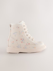 Cream Floral Wide Fit (G) Lace-Up Ankle Boots - Image 1 of 5