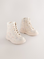 Cream Floral Wide Fit (G) Lace-Up Ankle Boots - Image 2 of 5