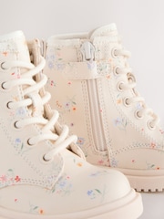 Cream Floral Wide Fit (G) Lace-Up Ankle Boots - Image 4 of 5