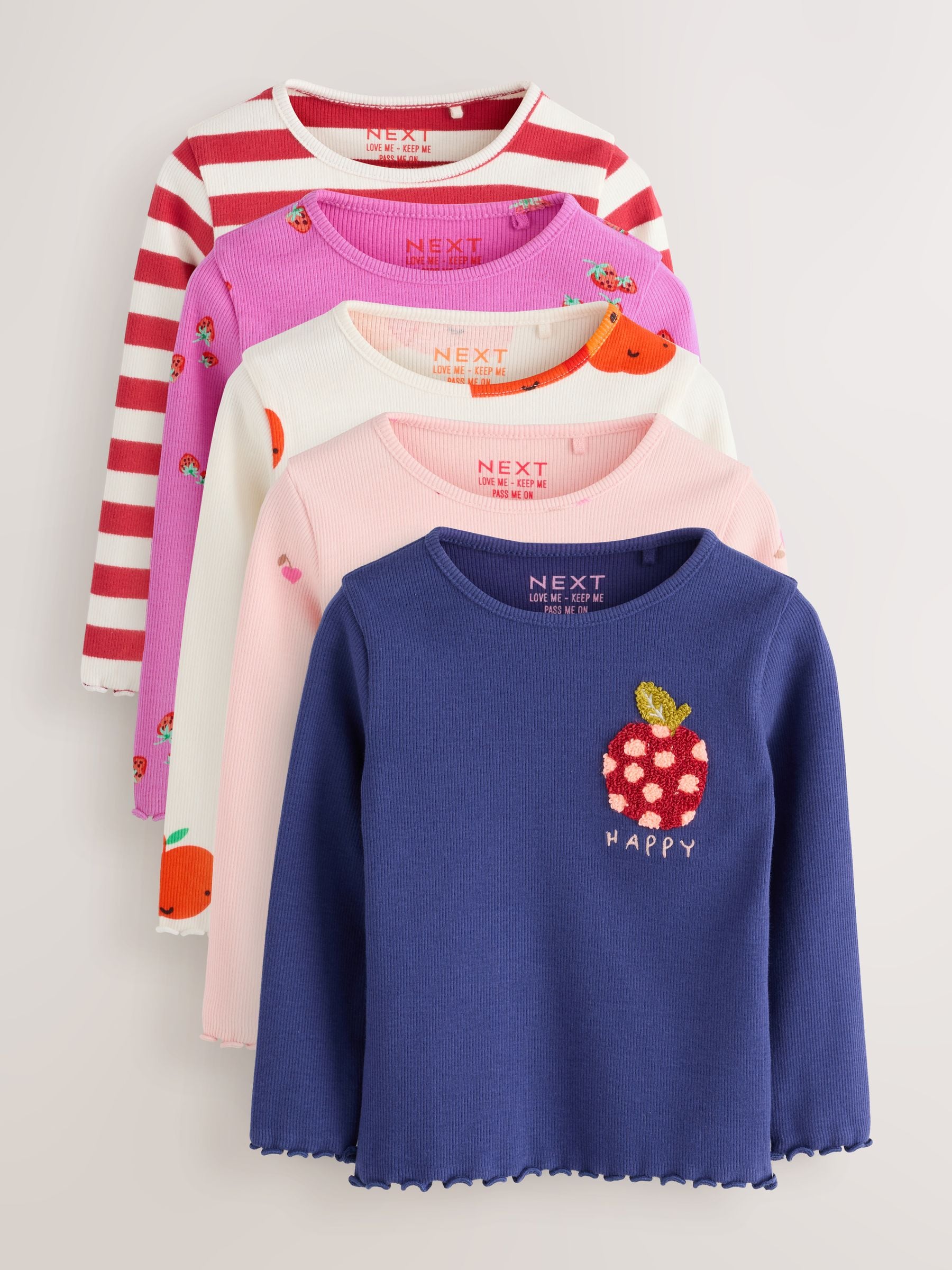 Fruit Long Sleeve Rib Tops 5 Pack (3mths-7yrs)