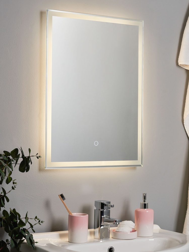 BHS White Exe 5w LED Frost Touch Demist IP44 Mirror - Image 1 of 7