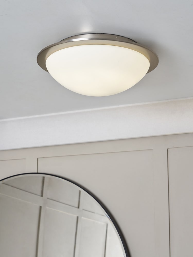 BHS Satin Nickel Opie 12w LED Glass Dome Flush Ceiling Light - Image 1 of 7 BHS Satin Nickel Opie 12w LED Glass Dome Flush Ceiling Light - Image 1 of 7