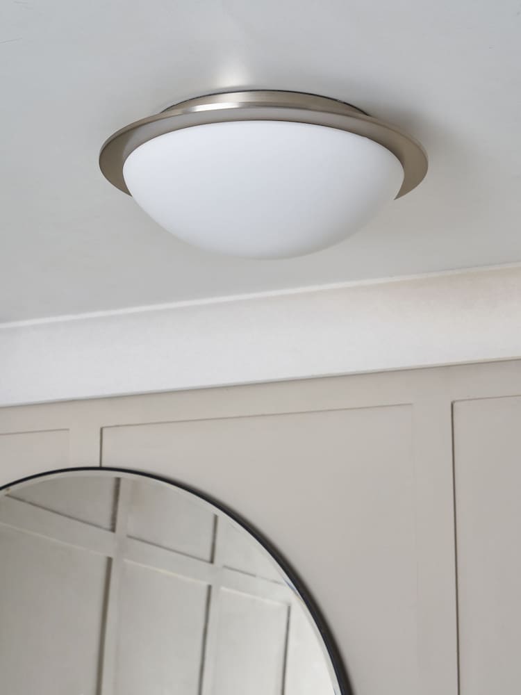 BHS Satin Nickel Opie 12w LED Glass Dome Flush Ceiling Light - Image 2 of 7