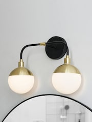 BHS Satin Brass Lille 2Lt Bathroom Wall light IP44 - Image 1 of 7