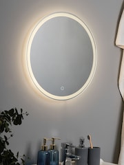 BHS White Esk 16w Round LED Frost Touch Demist IP44 Mirror - Image 1 of 7