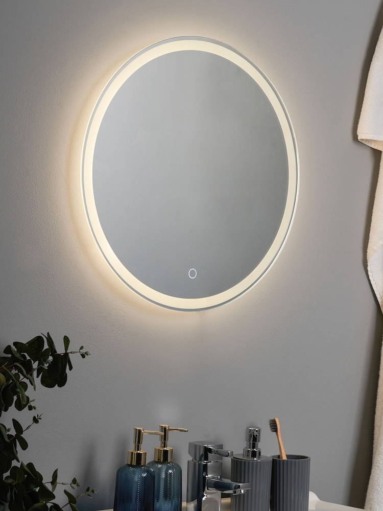 BHS White Esk 16w Round LED Frost Touch Demist IP44 Mirror - Image 1 of 7