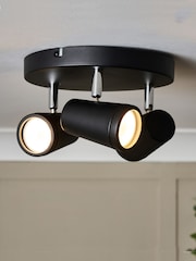 BHS Black Freya 3LT GU10 Spot Round Plate 3 Light IP44 Wall Light - Image 1 of 7