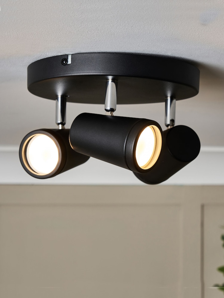 BHS Black Freya 3LT GU10 Spot Round Plate 3 Light IP44 Wall Light - Image 1 of 7