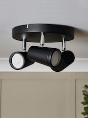 BHS Black Freya 3LT GU10 Spot Round Plate 3 Light IP44 Wall Light - Image 2 of 7