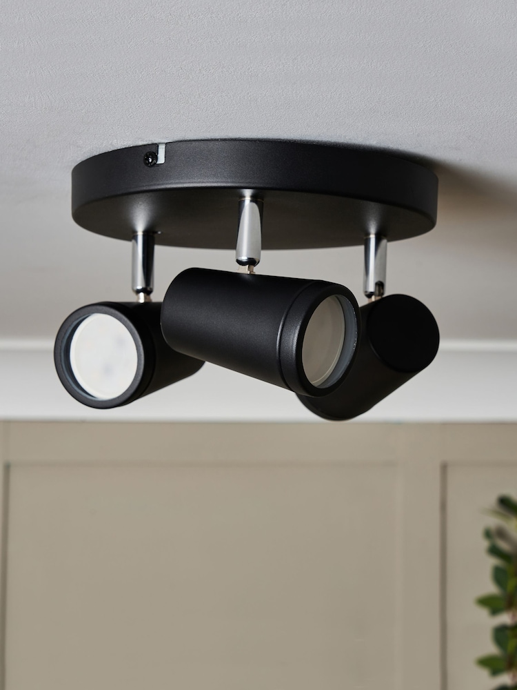 BHS Black Freya 3LT GU10 Spot Round Plate 3 Light IP44 Wall Light - Image 2 of 7