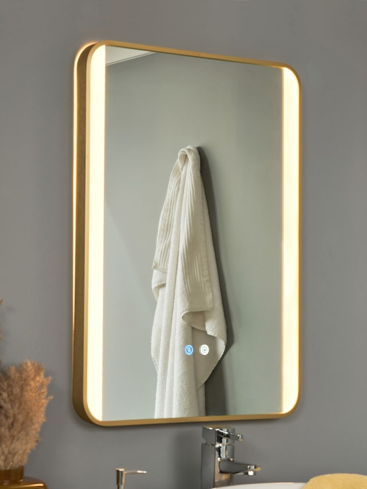 BHS Satin Brass Lori CCT LED Rect MotionDemist Framed Mirror - Image 1 of 7