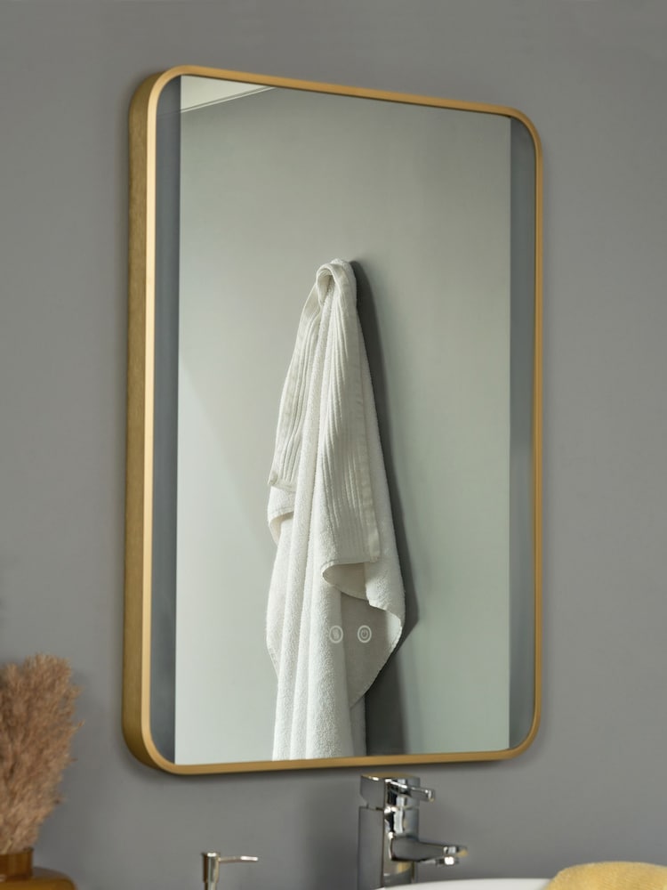 BHS Satin Brass Lori CCT LED Rect MotionDemist Framed Mirror - Image 2 of 7