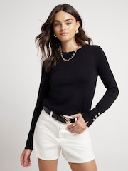 River Island Black Crew Neck Fine Knit T-shirt - Image 1 of 5