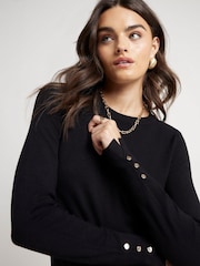 River Island Black Crew Neck Fine Knit T-shirt - Image 2 of 5