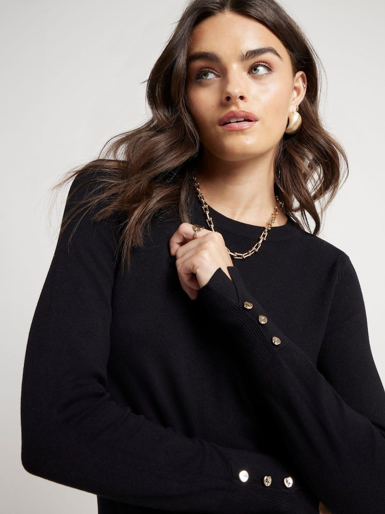 River Island Black Crew Neck Fine Knit T-shirt - Image 2 of 5