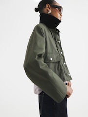 River Island Green Waxed Collar 100% Cotton Jacket - Image 1 of 6