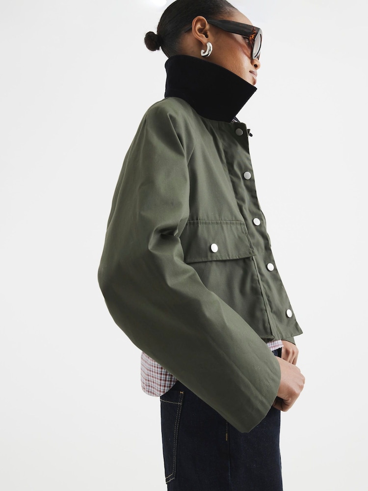 River Island Green Waxed Collar 100% Cotton Jacket - Image 1 of 6