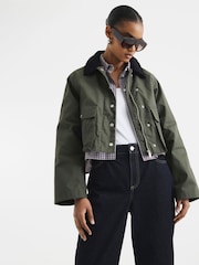 River Island Green Waxed Collar 100% Cotton Jacket - Image 2 of 6