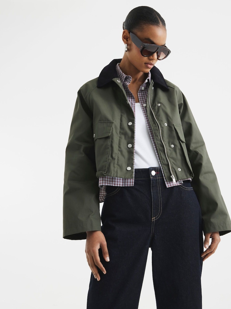 River Island Green Waxed Collar 100% Cotton Jacket - Image 2 of 6